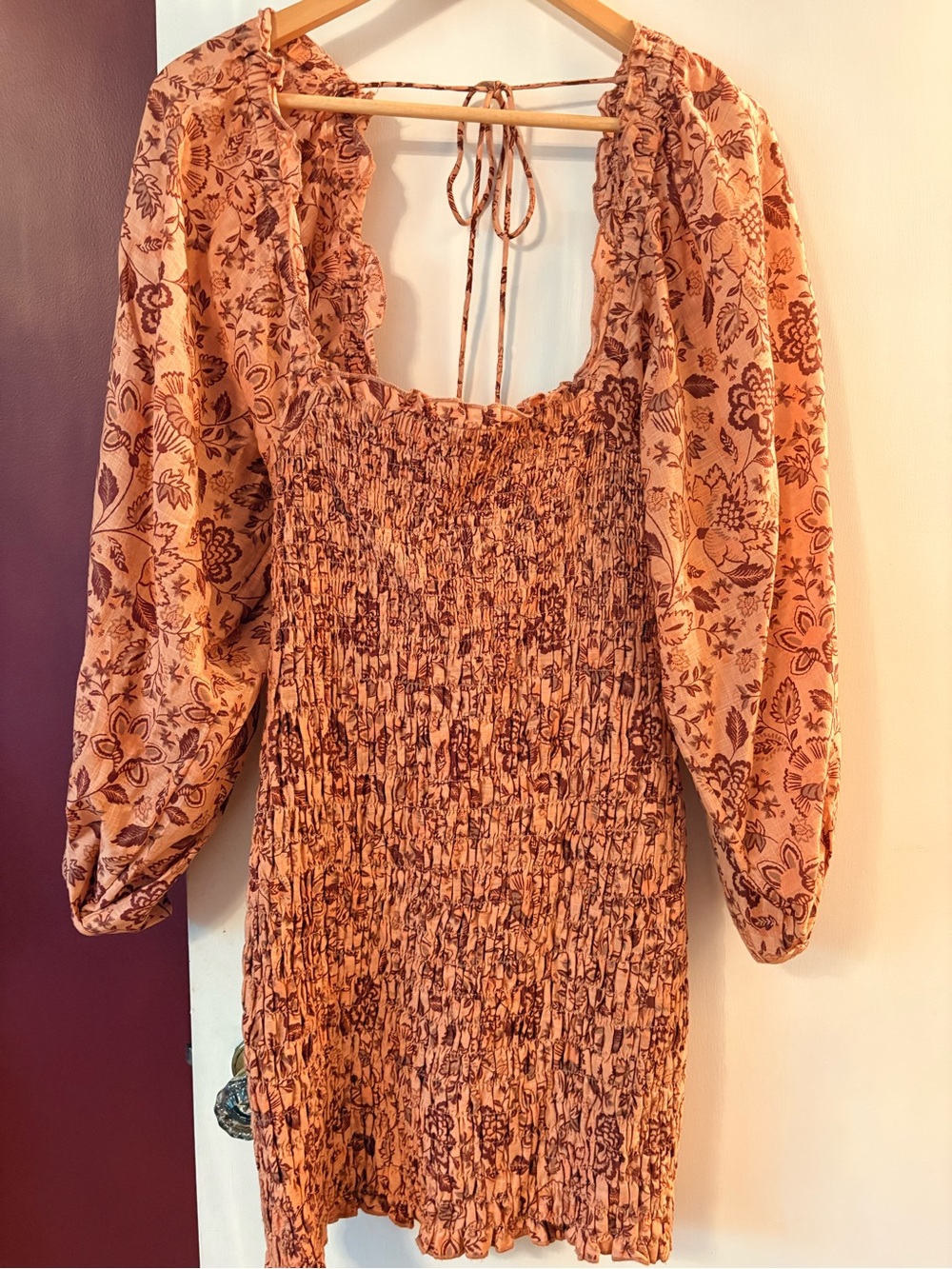 Free People Rust Floral Smocked Mini Dress